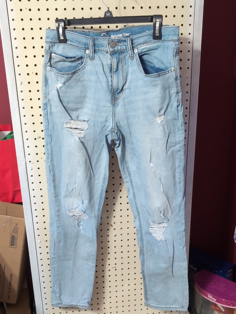 Original Use Light Blue Leather-Trim Denim Waistband